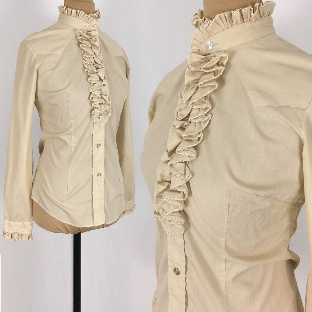 ❌SOLD❌70s Tuxedo Ruffle Shirt Pearl Snap Button